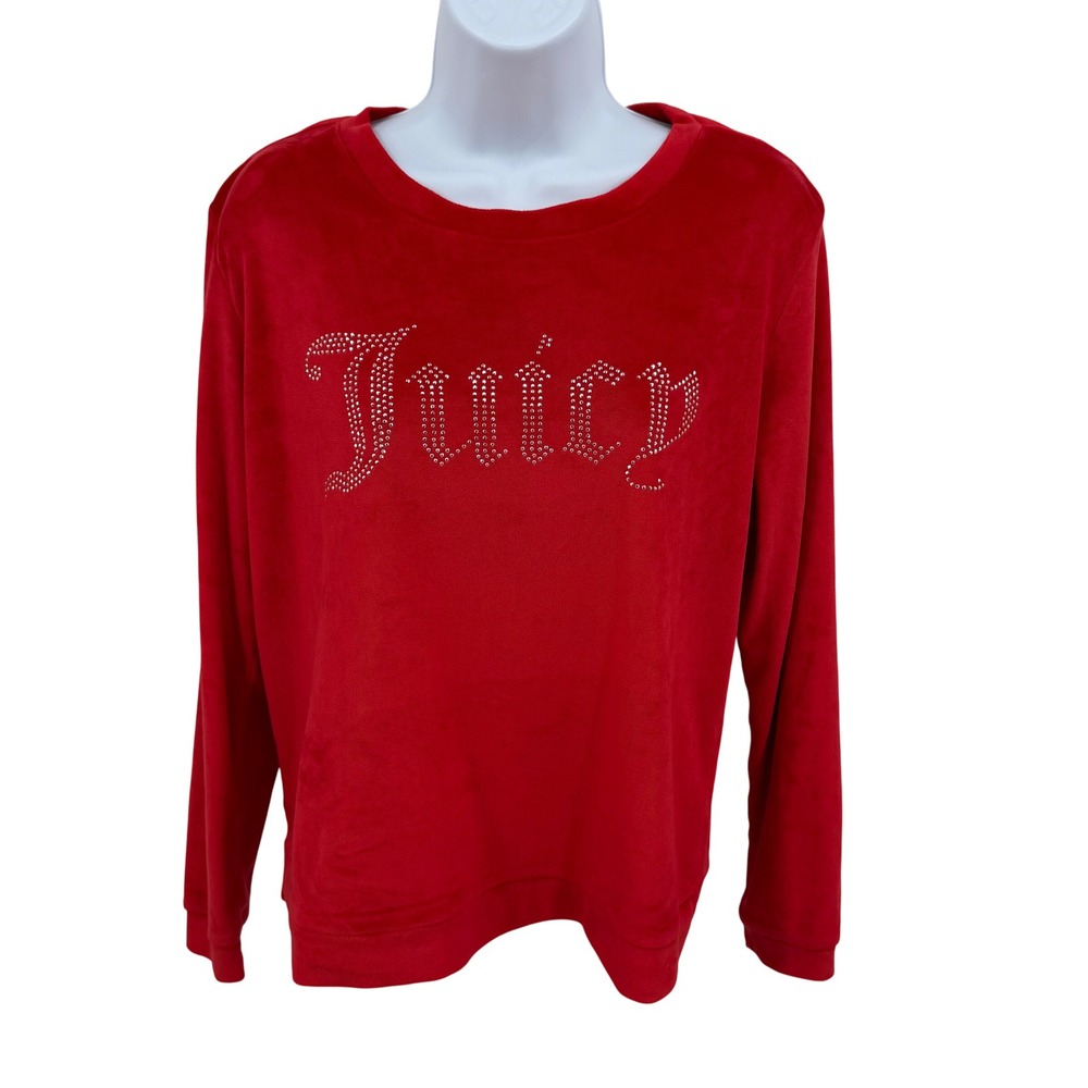 Y2K 90s Juicy Couture Womens M Sleepwear Top Red Velour Rhinestone Logo